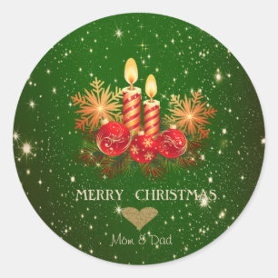 Sticker Rond Bougies, boules, pins de Noël adorables
