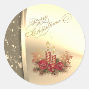 Sticker Rond Bougies de Noël tendance, boules, pins, faux or