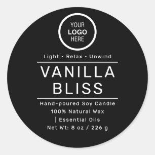 Sticker Rond Bougies de soja artisanales Label minimaliste noir