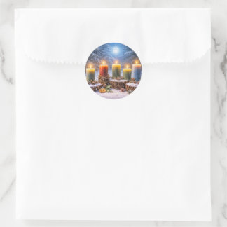 Sticker Rond Bougies de Yule du solstice d'hiver dans la neige