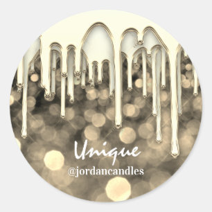 Sticker Rond Bougies Petit BusIness Nom Faux Gold èDrips