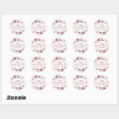 Sticker Rond Bougogne rose florale personnalisée 80e anniversai (Feuille)