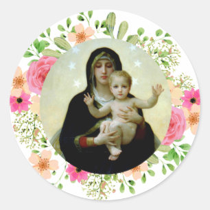 Sticker Rond Bouguereau Madonna et l'enfant