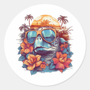 Sticker Rond Bouilloire avec lunettes de soleil à la plage
