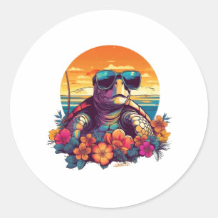 Sticker Rond Bouilloire avec lunettes de soleil à la plage