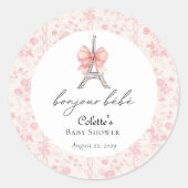 Sticker Rond Boujour Bebe Paris Toile Baby shower rose (Devant)