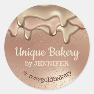 Sticker Rond Boulangerie Abstrait Rose Or qui dégouline beige
