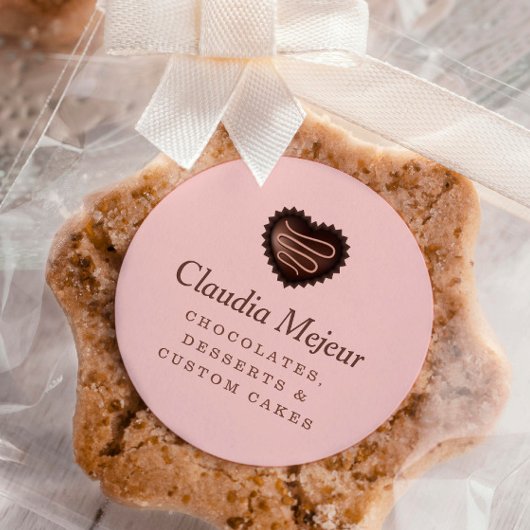 Sticker Rond Boulangerie au chocolat simple moderne rose