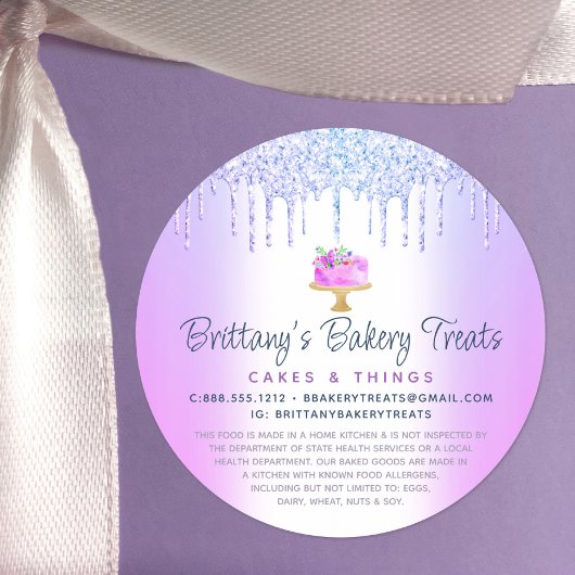 Sticker Rond Boulangerie Cake Purple Parties scintillant Driver