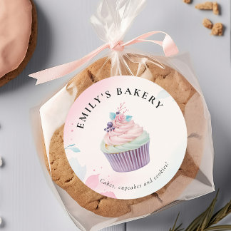 Sticker Rond Boulangerie Cupcake Aquarelle