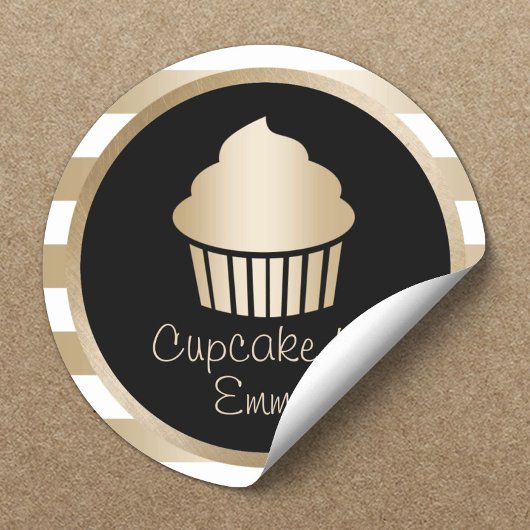 Sticker Rond Boulangerie Cupcake Moderne Grilles Or