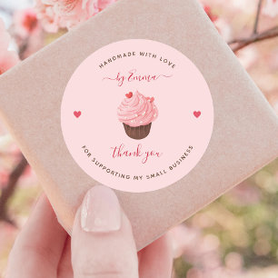 Sticker Rond Boulangerie de Cupcake Rose Sucré Traiter Merci fa