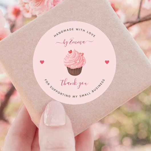 Sticker Rond Boulangerie de Cupcake Rose Sucré Traiter Merci fa