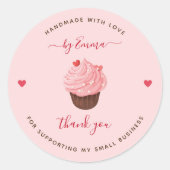 Sticker Rond Boulangerie de Cupcake Rose Sucré Traiter Merci fa (Devant)