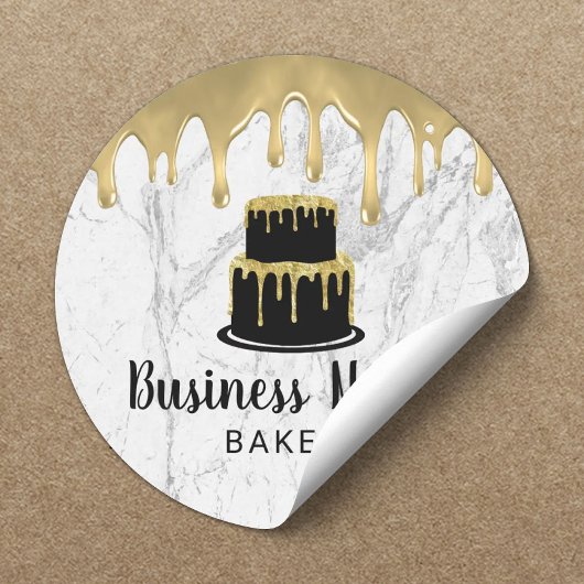 Sticker Rond Boulangerie de gâteau Glacé Gold Marbre blanc mode