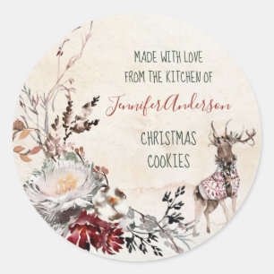 Sticker Rond Boulangerie de Noël des cerfs de forêt Cuisine a