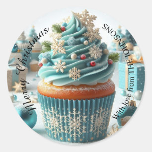 Sticker Rond Boulangerie de Noël Joyeux Cupcake Avec chevalet d