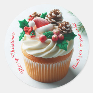 Sticker Rond Boulangerie de Noël Joyeux Merci Cupcake