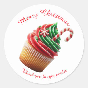 Sticker Rond Boulangerie de Noël Joyeux Merci Cupcake