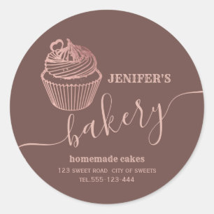 Sticker Rond Boulangerie d'or rose cupcakes et sucreries maison