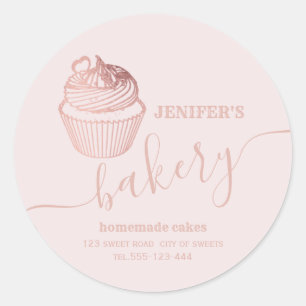 Sticker Rond Boulangerie d'or rose cupcakes et sucreries maison