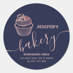 Sticker Rond Boulangerie d'or rose cupcakes et sucreries maison