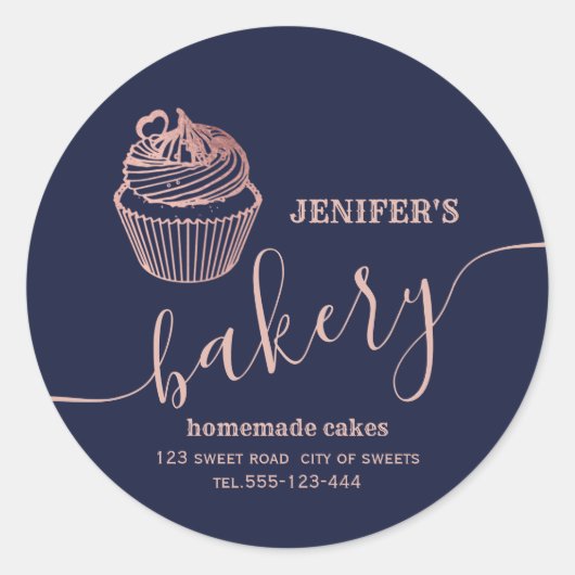 Sticker Rond Boulangerie d'or rose cupcakes et sucreries maison (Devant)