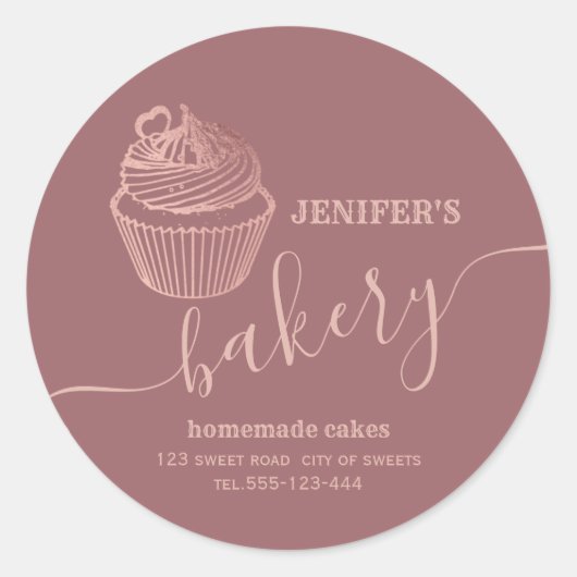 Sticker Rond Boulangerie d'or rose cupcakes et sucreries maison (Devant)