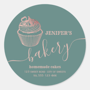 Sticker Rond Boulangerie d'or rose cupcakes et sucreries maison