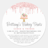 Sticker Rond Boulangerie Gâteau Blush Parties scintillant Rose  (Devant)