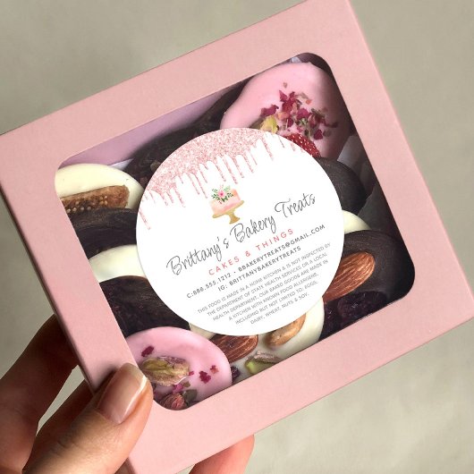 Sticker Rond Boulangerie Gâteau Blush Parties scintillant Rose 