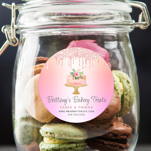 Sticker Rond Boulangerie Gâteau Blush Rose Parties scintillant