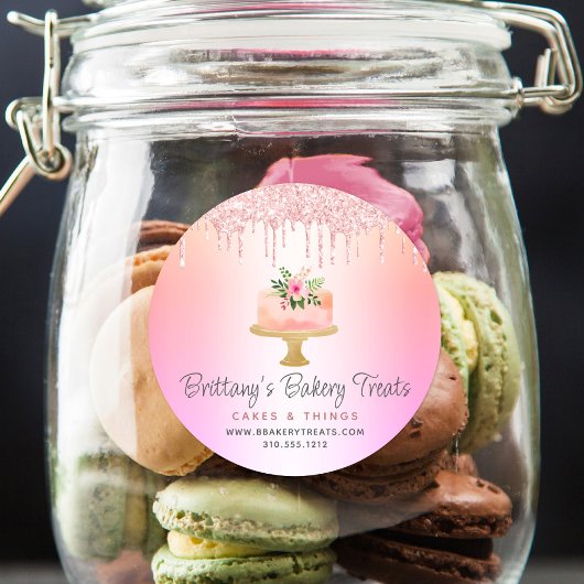 Sticker Rond Boulangerie Gâteau Blush Rose Parties scintillant