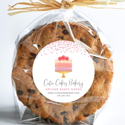 Sticker Rond Boulangerie Gâteau rose Ombre Saupoudrer Pâtisseri
