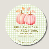 Sticker Rond Boulangerie Gingham Citrouille Rose d'Automne