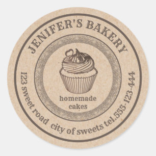 Sticker Rond Boulangerie Kraft vintage Boulangerie de cupcakes