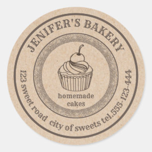 Sticker Rond Boulangerie Kraft vintage Boulangerie de cupcakes