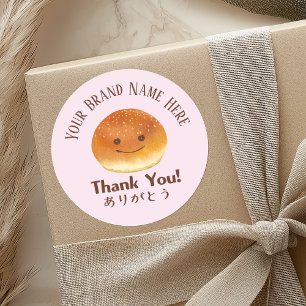 Sticker Rond Boulangerie Merci mignon Pain Smile Face Blush Ros