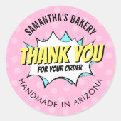 Sticker Rond Boulangerie Rose Rétro Amusants Merci Pour Command (Devant)