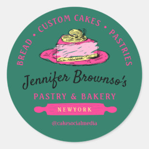 Sticker Rond Boulangerie verte Pâtisserie Lemon Cheesecake