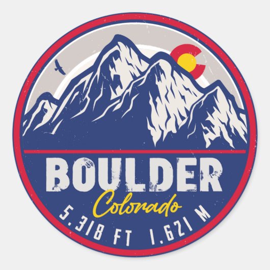 Sticker Rond Boulder Colorado Retro Sunset Mountain Souvenirs (Devant)