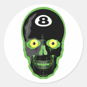 Sticker Rond boule 8 verte crâne