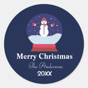 Sticker Rond Boule à neige avec bonhomme de neige Noël Nom de f