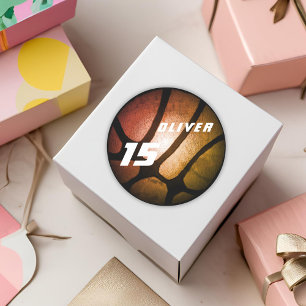 Sticker Rond Boule de basket-ball orange métallique Anniversair