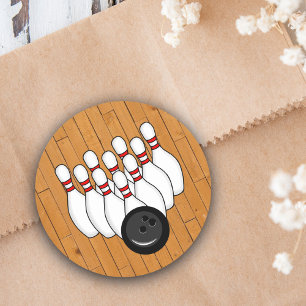 Sticker Rond Boule de bowling et poubelles avec plancher en boi