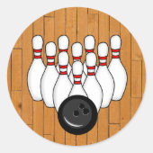 Sticker Rond Boule de bowling et poubelles avec plancher en boi (Devant)