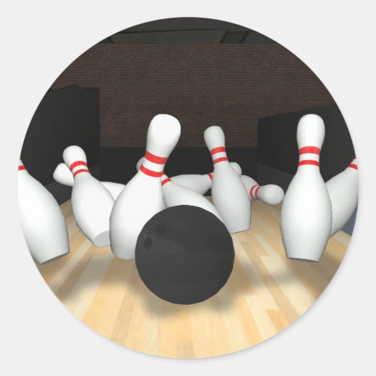Sticker Rond Boule de Bowling & Pins : Modèle 3D : (Devant)