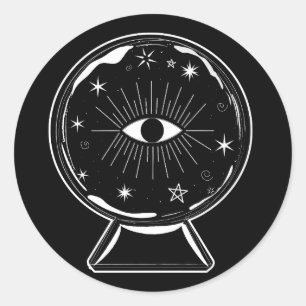Sticker Rond Boule de cristal magique Œil de voyance dit tout