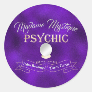 Sticker Rond Boule de cristal psychique or et violet