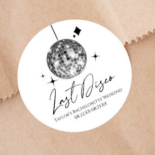 Sticker Rond Boule De Disco Argentée Dernière Soirée De Bachelo